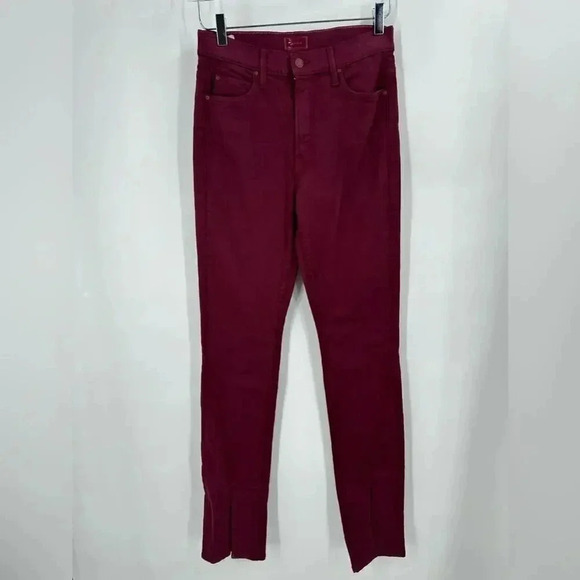 Mother The Rascal Sliced Up Heel Jeans In Burgundy Size 23 B1084 - Picture 4 of 8